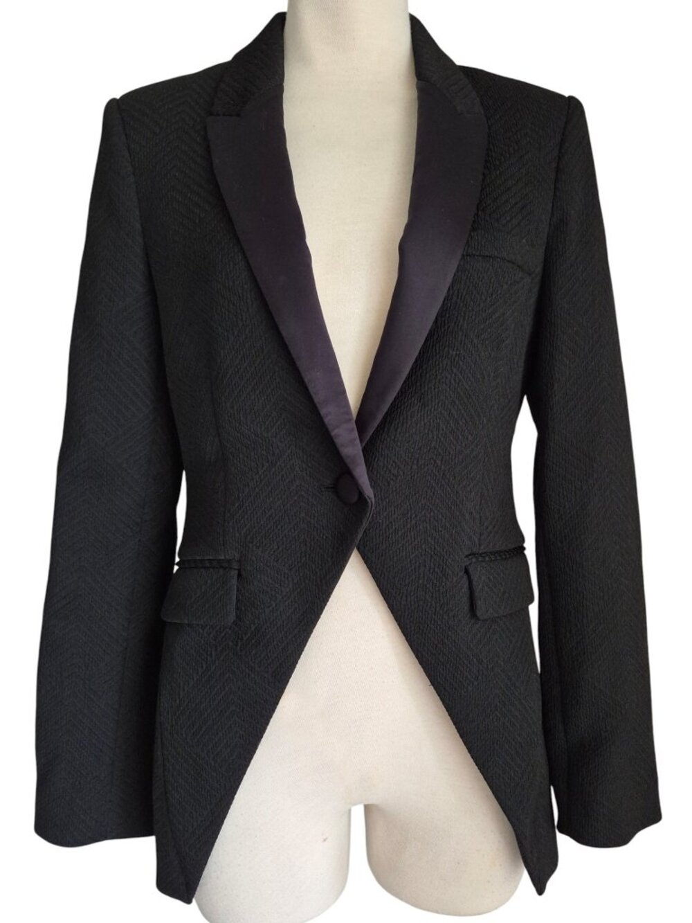Marciano Women's Textured Tuxedo Satin Lapel Femme Fatale Evening Jacket 6